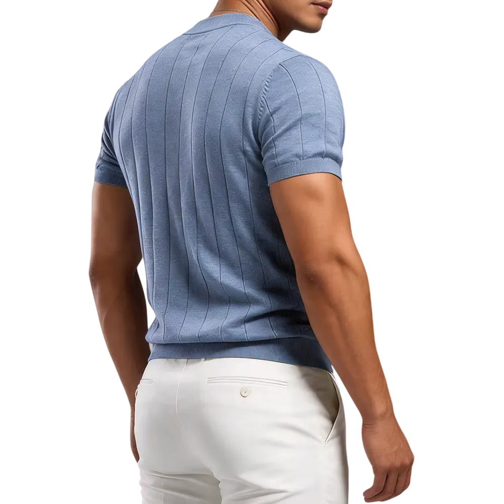 Luca - Luxury T-Shirt with Ribbed Pattern Blue