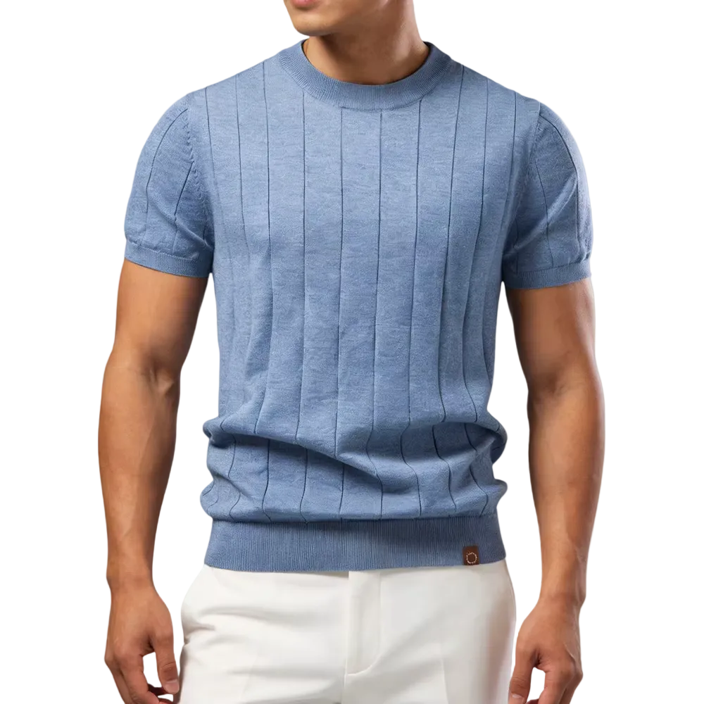 Luca - Luxury T-Shirt with Ribbed Pattern Blue