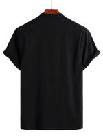 Men's Solid Color Cotton Shirt with High Collar and Half-Button Closure, with Front Pocket
