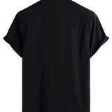 Men's Solid Color Cotton Shirt with High Collar and Half Buttons, with Front Pocket