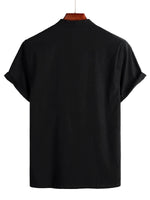 Men's Solid Color Cotton Shirt with High Collar and Half Buttons, with Front Pocket