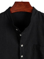 Men's Solid Color Cotton Shirt with High Collar and Half-Button Closure, with Front Pocket