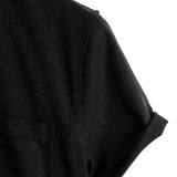 Men's Solid Color Cotton Shirt with High Collar and Half-Button Closure, with Front Pocket
