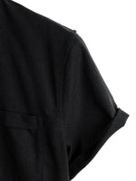 Men's Solid Color Cotton Shirt with High Collar and Half-Button Closure, with Front Pocket