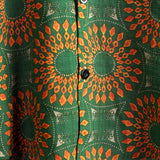 Men's Cotton Shirt in Retro 70s Style with Flowers, Green, for Summer, Beach, Boho, Short Sleeve