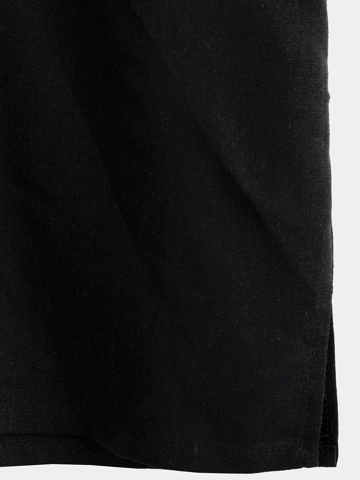 Men's Solid Color Cotton Shirt with High Collar and Half-Button Closure, with Front Pocket Black