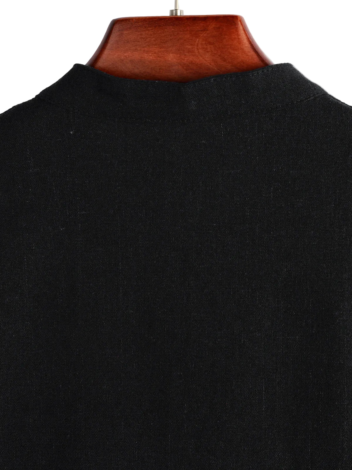 Men's Solid Color Cotton Shirt with High Collar and Half-Button Closure, with Front Pocket Black