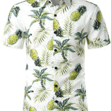 Summer Cotton Shirt for Men with Tropical Pineapple Pattern