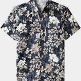Vintage Floral Print Button-Up Breathable Casual Short Sleeve Shirt