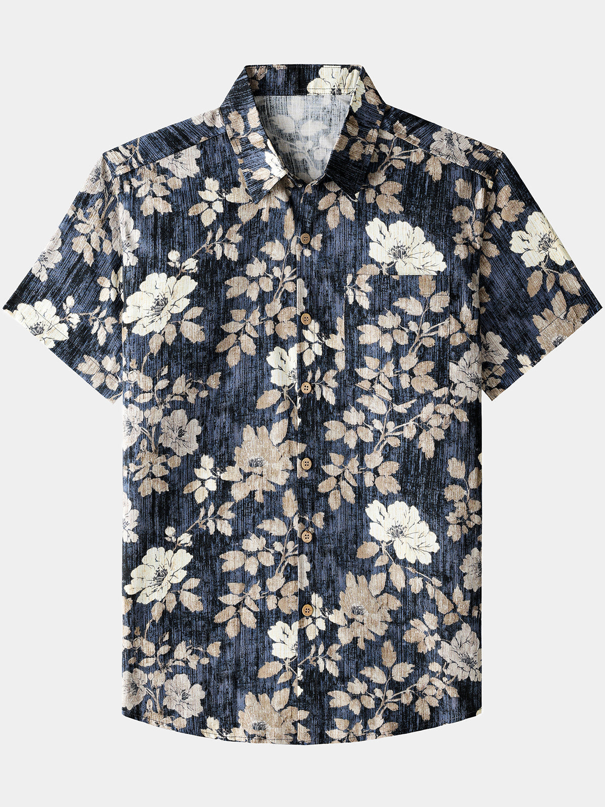 Vintage Floral Print Button-Up Breathable Casual Short Sleeve Shirt