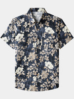 Vintage Floral Print Button-Up Breathable Casual Short Sleeve Shirt