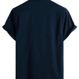 Men's Solid Color Cotton Shirt with High Collar and Half Buttons, with Front Pocket
