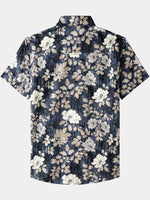 Vintage Floral Print Button-Up Breathable Casual Short Sleeve Shirt
