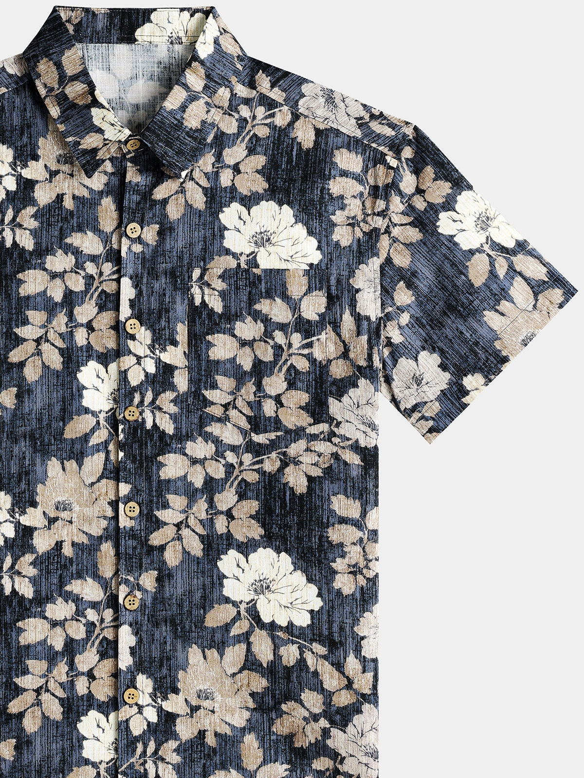 Vintage Floral Print Button-Up Breathable Casual Short Sleeve Shirt