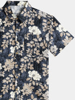 Vintage Floral Print Button-Up Breathable Casual Short Sleeve Shirt