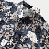 Vintage Floral Print Button-Up Breathable Casual Short Sleeve Shirt