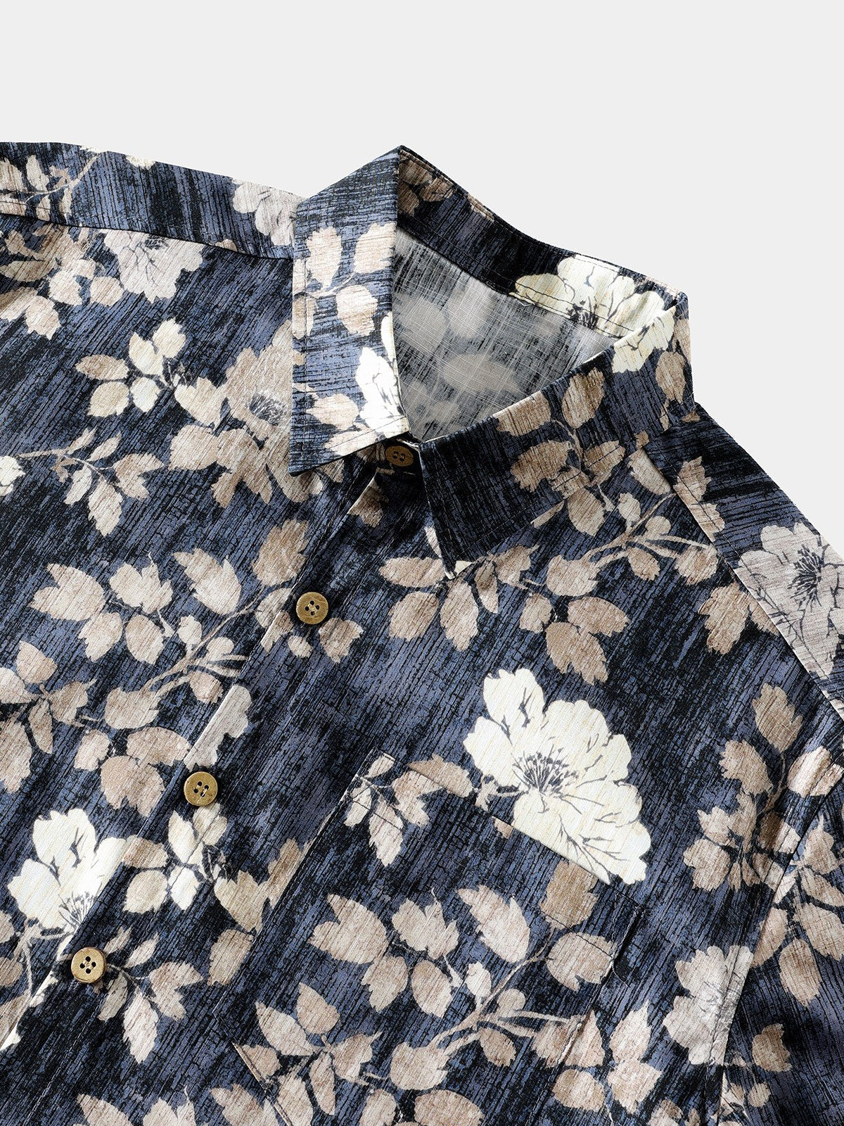 Vintage Floral Print Button-Up Breathable Casual Short Sleeve Shirt