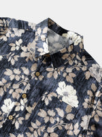 Vintage Floral Print Button-Up Breathable Casual Short Sleeve Shirt