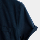 Men's Solid Color Cotton Shirt with High Collar and Half Buttons, with Front Pocket