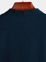 Men's Solid Color Cotton Shirt with High Collar and Half Buttons, with Front Pocket