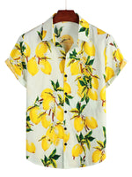 Cotton Hawaiian Shirt with Short Sleeves in Yellow Lemons for Men