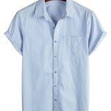 Men's Cotton Striped Short-Sleeve Shirt with Pocket