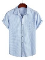 Men's Cotton Striped Short-Sleeve Shirt with Pocket