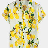 Short-Sleeve Hawaiian Tropical Yellow Lemon Print Shirt