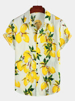 Short-Sleeve Hawaiian Tropical Yellow Lemon Print Shirt
