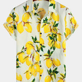Hawaiian Beach Summer Vacation Short-Sleeve Tropical Lemon Print Shirt