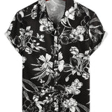 Men's Cotton Short-Sleeve Shirt with Floral Pattern