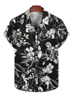 Men's Cotton Short-Sleeve Shirt with Floral Pattern