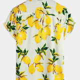Short-Sleeve Hawaiian Tropical Yellow Lemon Print Shirt