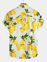 Hawaiian Beach Summer Vacation Short-Sleeve Tropical Lemon Print Shirt
