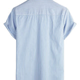 Men's Cotton Striped Short-Sleeve Shirt with Pocket