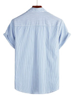 Men's Cotton Striped Short-Sleeve Shirt with Pocket