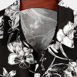 Men's Cotton Short-Sleeve Shirt with Floral Pattern