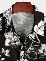 Men's Cotton Short-Sleeve Shirt with Floral Pattern