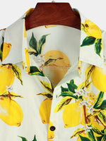 Hawaiian Beach Summer Vacation Short-Sleeve Tropical Lemon Print Shirt