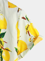 Hawaiian Beach Summer Vacation Short-Sleeve Tropical Lemon Print Shirt