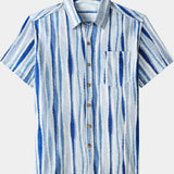 Retro Vertical Tie-Dye Stripe Short Sleeve Shirt