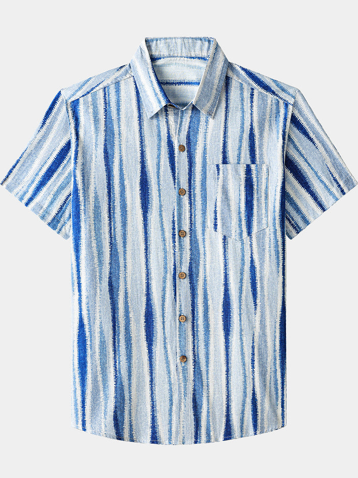 Retro Vertical Tie-Dye Stripe Short Sleeve Shirt