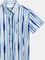 Retro Vertical Tie-Dye Stripe Short Sleeve Shirt