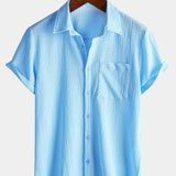 Casual Short-Sleeve Summer Shirt with Pockets, Solid Color