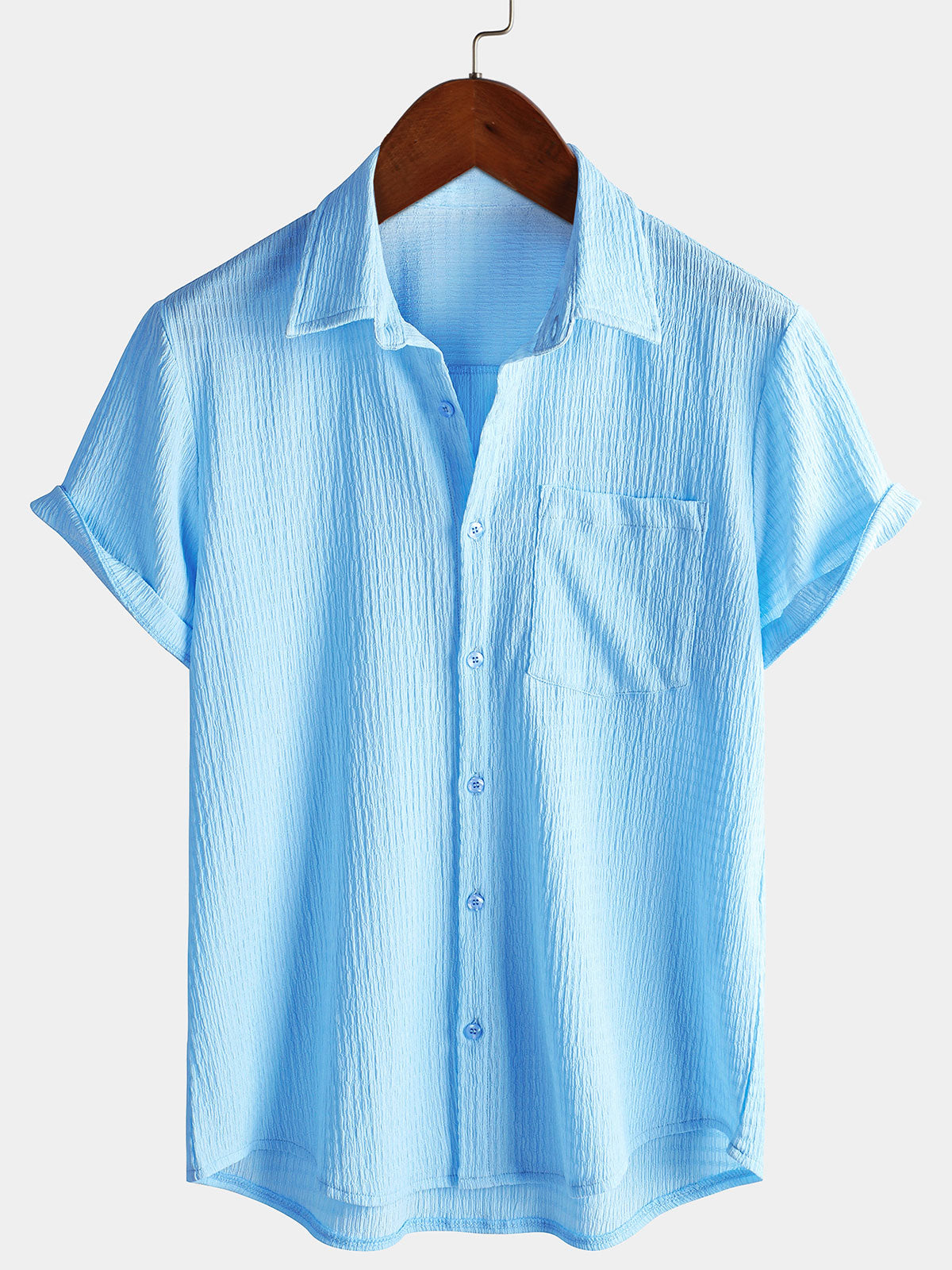 Casual Short-Sleeve Summer Shirt with Pockets, Solid Color