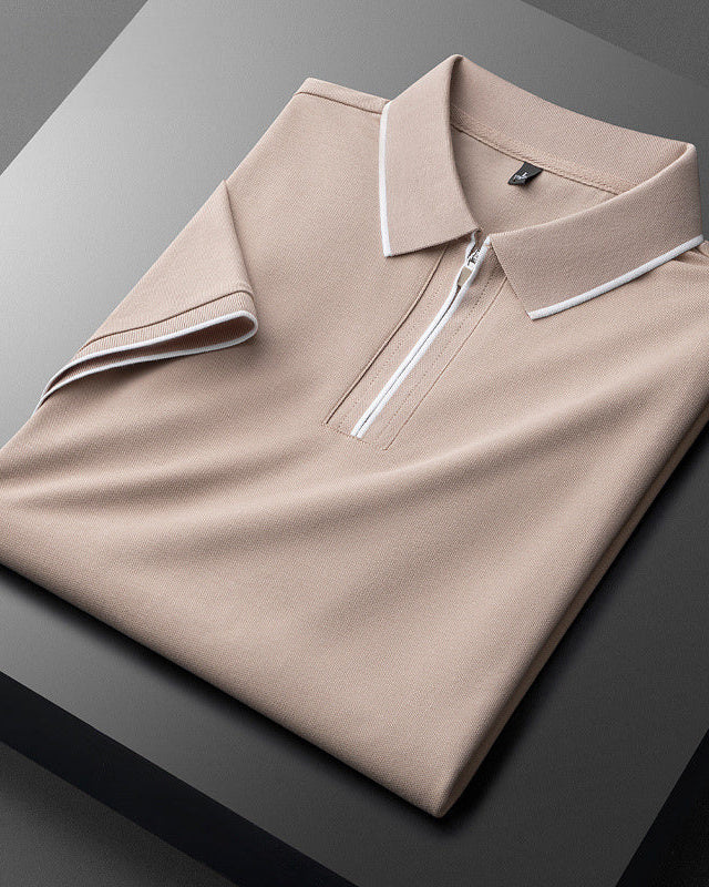 Men's Cotton Polo Shirt, Elegant in Beige