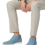 Men's Suede Loafers – Slip-On Chukka Style, Flat Sole – Light Blue