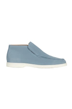 Men's Suede Loafers – Slip-On Chukka Style, Flat Sole – Light Blue