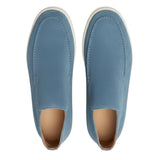 Men's Suede Loafers – Slip-On Chukka Style, Flat Sole – Light Blue