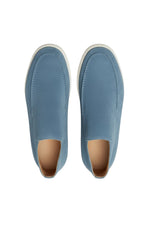 Men's Suede Loafers – Slip-On Chukka Style, Flat Sole – Light Blue